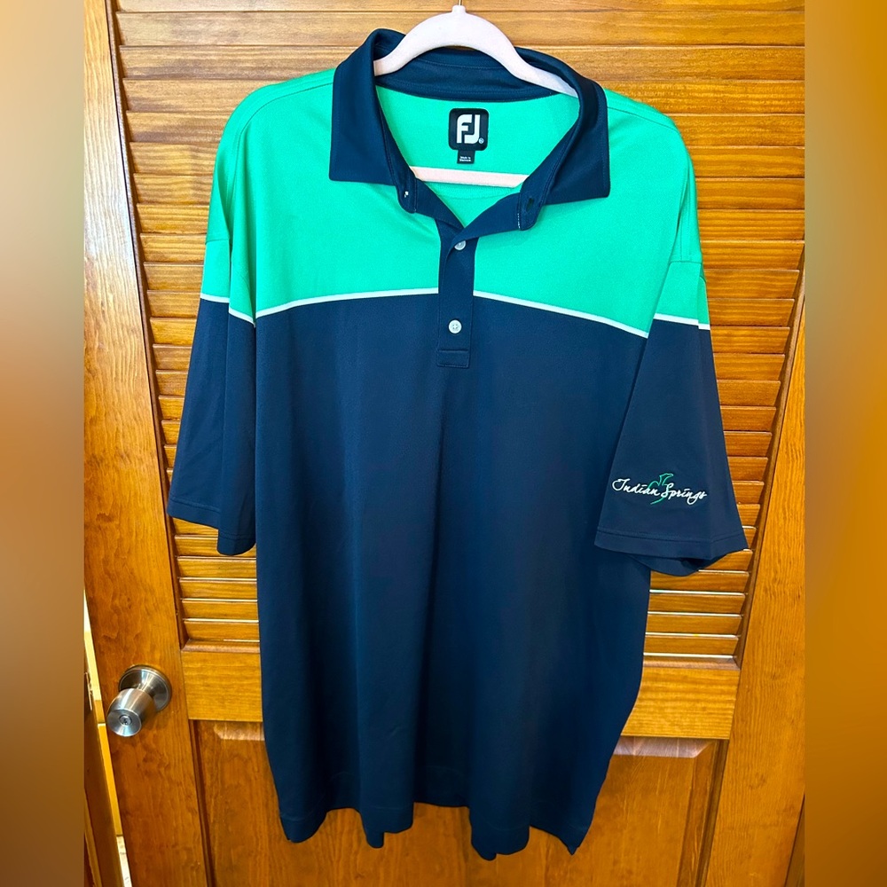 Footjoy FJ Men's XXL Solid Blue and‎ Green Short-Sleeve Golf Polo Shirt